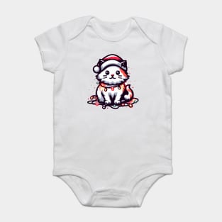 Cute Christmas Cat Santa Hat Christmas Lights Adorable Baby Bodysuit